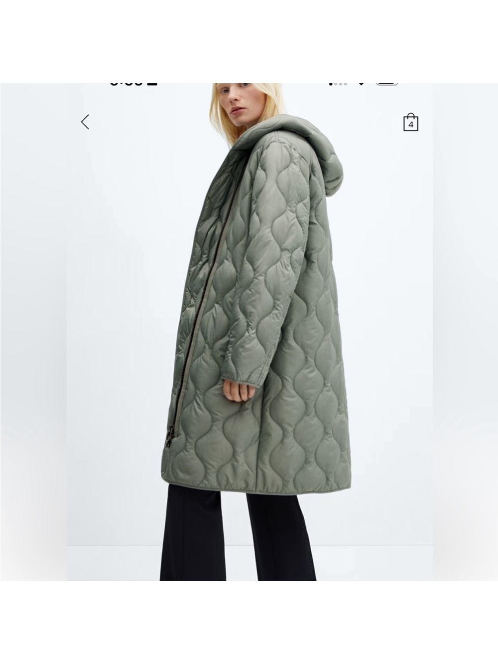 Mango Quilted Hooded Long Puffer Coat in Sage Green size Small - Picture 2 of 12